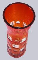Op-art csiszolású vörösen pácolt kristály váza, minimális pattogzással, m: 30 cm