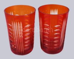 Vörösen pácolt kristály kancsó 2 pohárral, hibátlan, m: 12-25 cm
