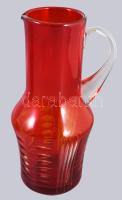 Vörösen pácolt kristály kancsó 2 pohárral, hibátlan, m: 12-25 cm