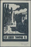Tompos Ernő (1907-1989): Ex libris Tompos E. Linómetszet, papír, jelzett, 15×10 cm
