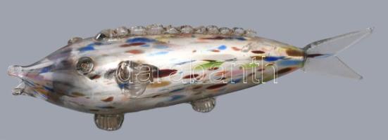 Foncsorozott felületű kézzel készült üveghal, hibátlan, h: 48 cm