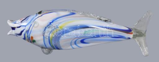 Anyagában színezett kézzel készült üveghal, hibátlan, h: 34 cm