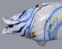 Anyagában színezett kézzel készült üveghal, hibátlan, h: 34 cm