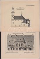 cca 1915-1917 Magyarországi épületeket ábrázoló nyomatok, 4 db: Bp., Battányi tér 4. sz., Szigetvár plébánia templom, Jakovali Hassan Pascha Dsamija pécset, Mecset Pesten. Foerk Ernő tanár vezetése mellett felvette a Budapesti Állami Felső Építőipariskola 1915,1917. Bp., Korvin Testvérek-ny., 28x23 cm
