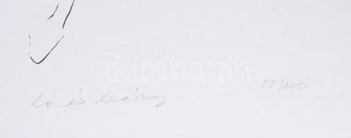 Melocco Miklós (1935-): Ló és leány. Szitanyomat, papír, jelzett, számozott (58/100), kartonra kasír...