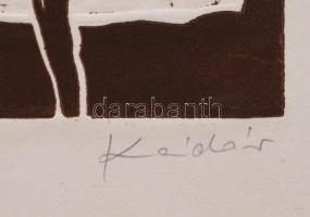 Kádár György (1912-2002): Enteriőr. Linómetszet, dombornyomás, papír, jelzett, kartonra kasírozva, 3...