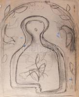 Rác András (1926-2013): Szentendrei ikon. Szén, papír, jelzés nélkül. Proveniencia: A művész hagyatéka. Lapszéli apró szakadásokkal. 60x48 cm