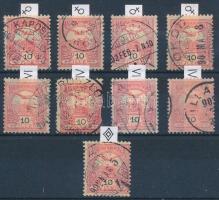 1900 9 db Turul 10f E fogazással, minden bélyeg számvízjellel, számvízjel és csillagidom állással