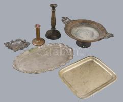 Doboznyi alpakka és fém kínáló, közte antik talpas kínáló.