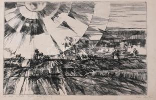 Váci András (1928-1989): A nép szétnéz saját országában (Petőfi). Rézkarc, papír, jelzett, kartonon, szélé ázásnyommal, 20×29 cm