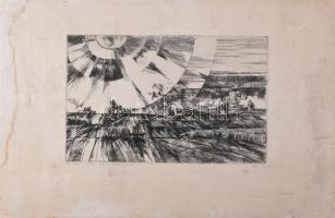 Váci András (1928-1989): A nép szétnéz saját országában (Petőfi). Rézkarc, papír, jelzett, kartonon,...