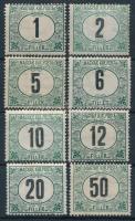 1909 Portó sor 8 érték, az 1f, 2f, 10f, 20f, 50f B2 vízjelállással, a 12f, B1 vízjelállású, 5f, 6f B4 vízjelállással
