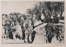 Lenkey Zoltán (1936-1983): Termelőszövetkezetek alakulnak Somogyban, 1919. Rézkarc, papír, jelzett, kartonon, szélén ázásnyommal, 20×29 cm