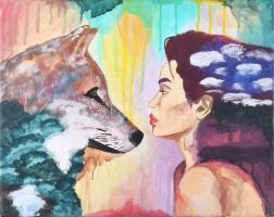 Jelzés nélkül, XX. sz. vége/XXI. sz. eleje: Hölgy kutyával. Akril, vászon, 40×50 cm