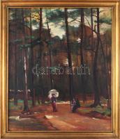 Jelzés nélkül, XX. sz.: Séta a parkban. Olaj, vászon, dekoratív fakeretben, 54×44 cm