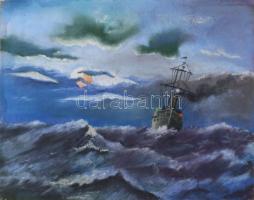 Jelzés nélkül: Hajó a viharban. Pasztell, papír. Lapszéli apró sérüléssel. 24×33 cm