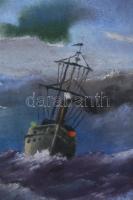 Jelzés nélkül: Hajó a viharban. Pasztell, papír. Lapszéli apró sérüléssel. 24×33 cm