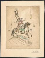 1937 Vadász Endre (1901-1944): Ex libris Wim van der Kuylen. Színezett rézkarc, papír, jelzett, 10×8 cm