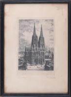 Olvashatatlan jelzéssel: Kölni dóm. Rézkarc, papír. Üvegezett fakeretben, 24,5×16 cm