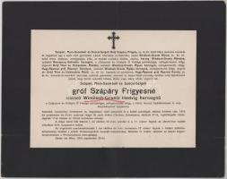 1918 Baden bei Wien, gróf Szapáry Frigyesné, szül. Windisch-Graetz Mária Hedvig (1878-1918) cs. és kir. palotahölgy, csillagkeresztes hölgy halotti értesítője, kisebb lapszéli sérülésekkel, 24x30 cm