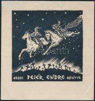 Várkonyi Károly (1910-2001): Jeddi Fejér Endre könyve (ex libris), 1936 körül. Klisé, papír, jelzett a klisén, 8x8 cm.