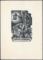 1984 Várkonyi Károly (1910-2001): Ex libris Keresi Ferenc. Fametszet, papír, jelzett a metszeten, 8x5 cm.