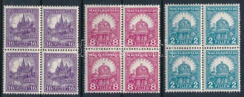1928 Pengő-fillér (II.) 2f, 8f, 16f B fogazással 4-es tömbökben (25.200)
