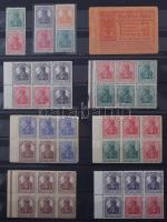 Deutsches Reich 1910-1944 Bélyegfüzet összefüggések gyűjteménye a Germánia kiadásoktól, benne Mi 14 teljes bélyegfüzet, sok teljes füzetlap, nagyobb Germania füzetív-összefüggés, továbbá rengeteg kisebb-nagyobb összefüggés különféle kiadásokból 1944-ig 30 fekete lapos Leuchtturm A/4 berakó 46 oldalán, a hiányzó értékek helye kihagyva. Magas katalógus értékű, könnyen tovább fejleszthető anyag!!