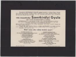 1937 Hosszúfalu, vitéz érszentkirályi Szentkirályi Gyula (1880-1937), a volt cs. és kir. 16. huszárezred alezredese, a III. oszt. Vaskorona-rend lovagja, Zala vármegye tb. vitézi székkapitánya halotti értesítője, 23x30,5 cm