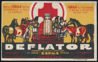 "Sárga"-féle felfúvódás és kólika elleni por - Deflato, Temesvár címke, 9,5×15,5 cm