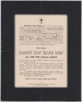 1908 Kassa, bauschlotti báró Schell Rezsőné, szül. erdődi Pálffy Ernesztine (1833-1908) halotti értesítője, kisebb lapszéli sérülésekkel, 29x23 cm