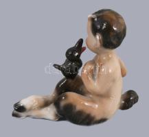 Antik faun madárral figura. Jelzés nélkül, kis felületi kopással, 7x6,5 cm
