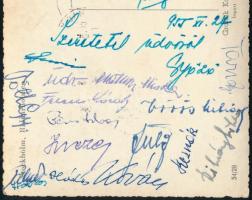 1955 Magyar olimpia bajnok és bajnok bírkózók által aláírt képeslap: Hódos Imre , Incze János, Kesnák Antal, Vörös Mihály, stb
