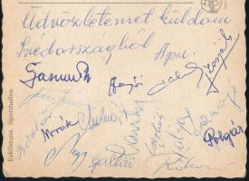 ca 1960 Magyar labdarúgó B válogatott tagjai által aláírt képeslap Svédországból: Lantos, Faragó, Bö...