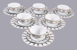 Eschenbach szecessziós mintás 6 személyes reggeliző szett, csészék alátéttel és desszertes tányérok. Designer: Anna Golin. Jelzett, teljes, hibátlan, d: 20 cm