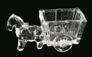 Lovaskocsi alakú üveg gyűrűtartó, hibátlan, 12x5,5 cm