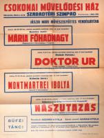 cca 1960-1970 Rákospalota, Csokonai Művelődési Ház Szabadtéri Színpad plakát, felelős kiadó: Bodméri Géza ig., hajtott, 70x50 cm.