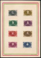 1945 31 db A5-ös nemzetiszín keretes kartonlap az év felragasztott bélyegeivel, közte jobb sorok, bélyegzés nélkül