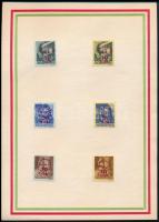 1945 31 db A5-ös nemzetiszín keretes kartonlap az év felragasztott bélyegeivel, közte jobb sorok, bé...