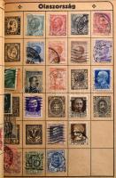 Sok száz régi, főleg külföldi bélyeg kopott Tolnai bélyegalbumban + iskolai füzetben