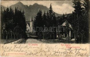 1902 Tátralomnic, Tatranska Lomnica; Evangélikus és római katolikus templomok. Kuszmann Gyula kiadása / Roman Catholic and Lutheran churches (EB)