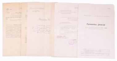 1916-1917 Hunkár Béla, Veszprém vármegye főispánja aláírásával ellátott hivatalos iratok, 6 db, közte Felmentési javaslat népfelkelésre kötelezett s nem közszolgálatban álló egyénekről, a Cs. és Kir. Hadügyminisztérium által kiállított irat másolata, stb.