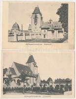 Heldengedächtniskirche. Heldenfriedhof in Korneuburg: Erbaut von Soldaten der k.u.k. Eisenbahntruppe in den Kriegsjahren 1915-1917. / Első világháborús osztrák-magyar katonai emléktemplom négy irányból - 4 db RÉGI képeslap / WWI K.u.k. military church - 4 pre-1945 postcards