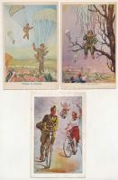 KATONAI EJTŐERNYŐ - 5 db RÉGI II. vh. motívum képeslap / MILITARY PARACHUTE - 5 pre-1945 WWII motive postcards