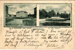 1901 Mariestad, Del at Esplanaden samt Hotellet, Vy fran Parken / esplanade, hotel, park. Art Nouvea...