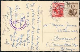 Magyar színészek színésznő aláírásai Ausztriából hazaküldött lapon: Péchy Blanka, Mihályfi Ernő, Mic...
