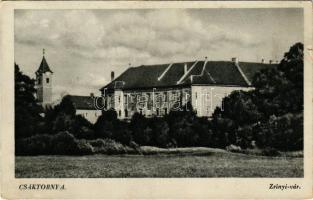 1942 Csáktornya, Cakovec; Zrínyi vár, Benkő István kiadása / castle + "CSÁKTORNYA - BUDAPEST 8 A" vasúti mozgóposta bélyegző (kis szakadás / small tear)