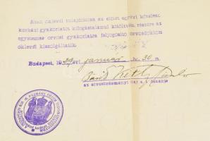 1929 Bekkert János dr.orvosi diplomája Kétly Károly (1839-1927) rektor Wolkenberg Alajos (1871-1935)...