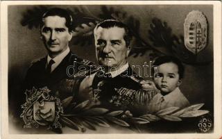 Horthy István, Horthy Miklós, Horthy Istvánka. A Vitézi Rend címere / regent Miklós Horthy with his son and grandson, coat of arms (b)