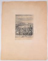 1934 Törökök és magyarok harca, papír, rézmetszet, foltos, gyűrődésekkel, hajtásnyomokkal, 22x14 cm,...